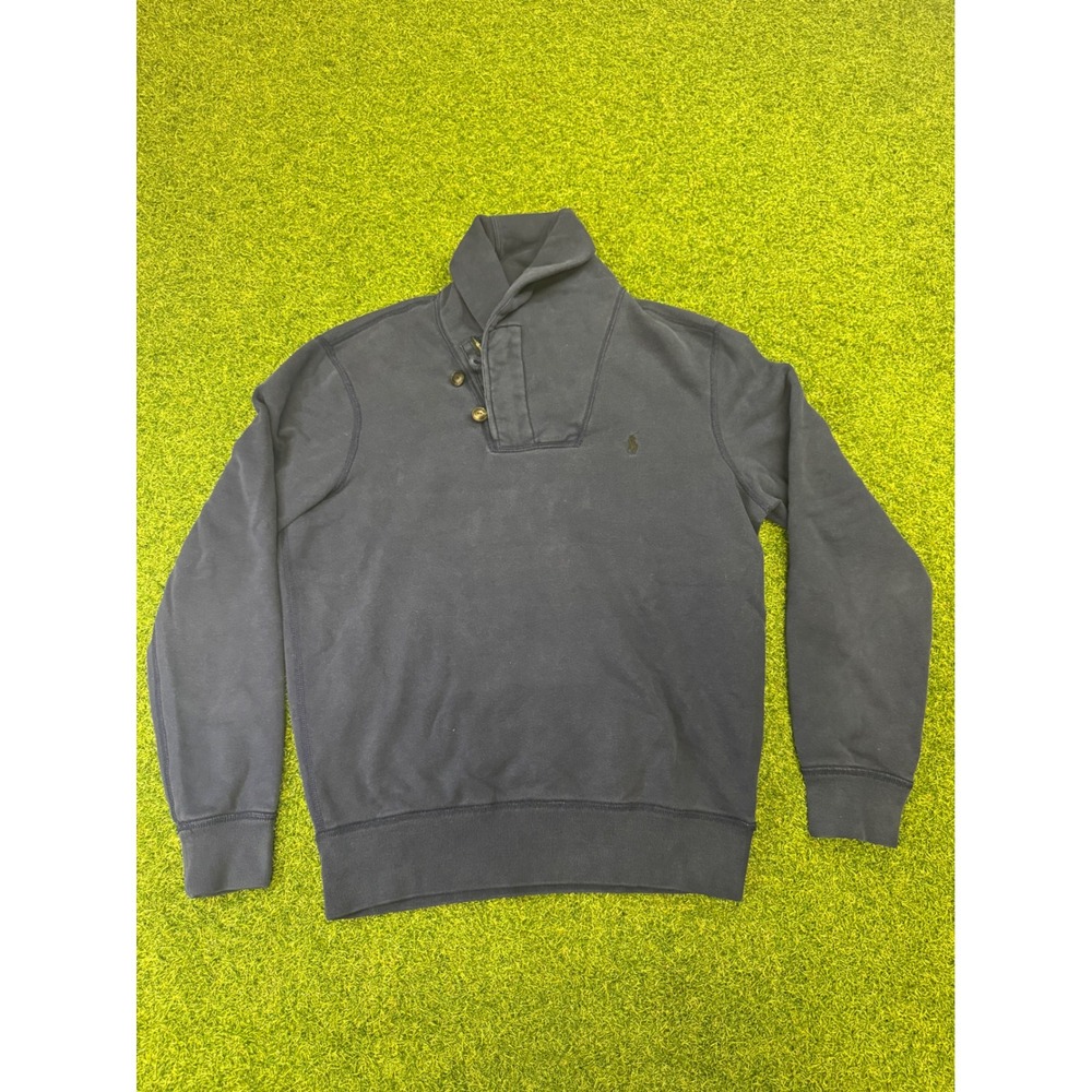 Polo Ralph Lauren Mens Navy Shawl Collar Button Zip Pullover Sweatshirt Medium
